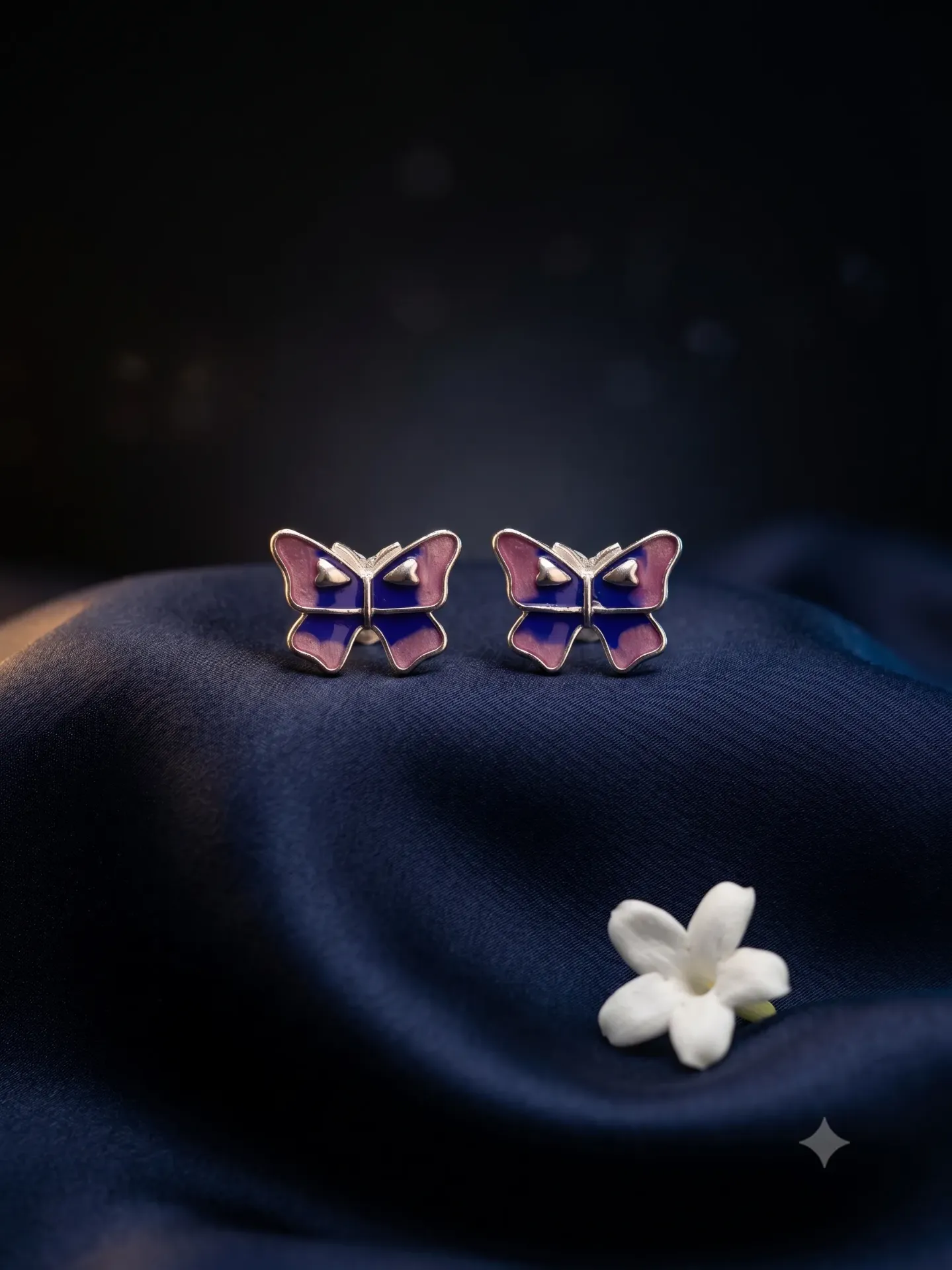 925 Sterling Silver Dual-Tone Pink and Blue Enamel Butterfly Stud Earrings (Pair) E2.71