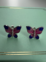 925 Sterling Silver Pink and Blue Enamel Butterfly Stud Earrings with CZ Accents E 2.84