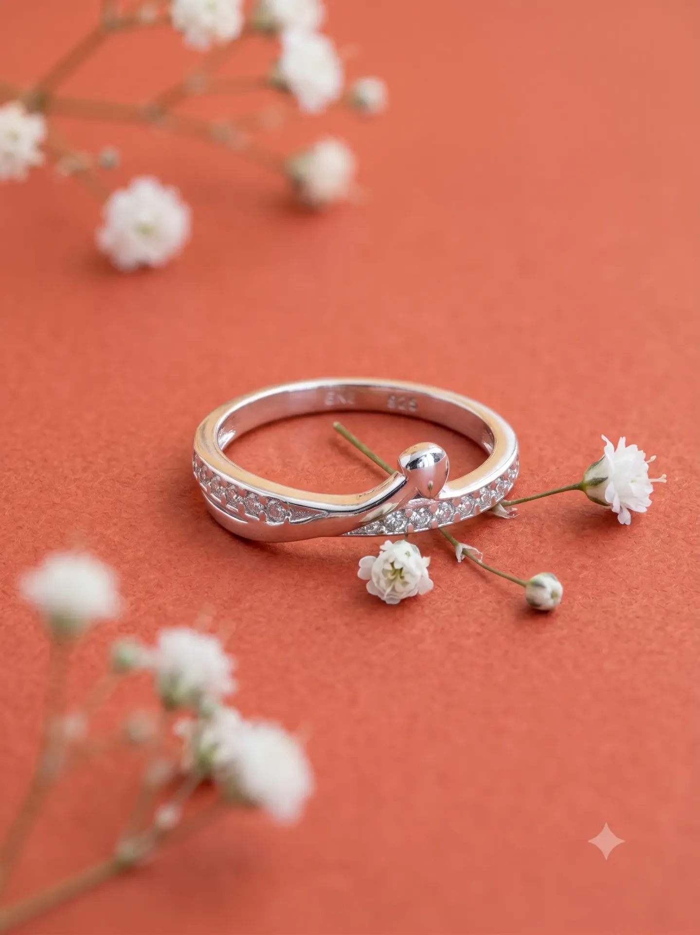 925 Sterling Silver Curved Nail Bypass Ring with Pavé CZ Accents R1.87