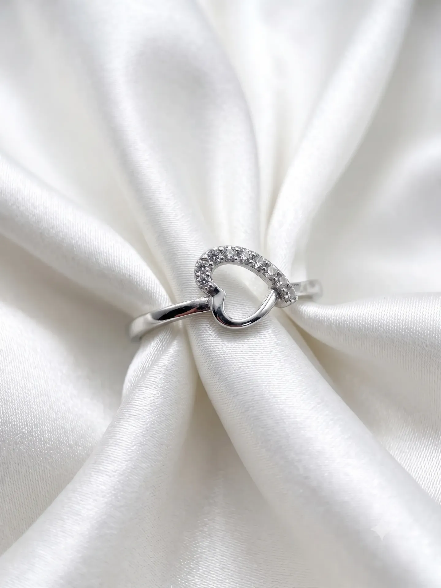 925 Sterling Silver Open Heart Ring with Half-Pavé CZ Accents R 1.50
