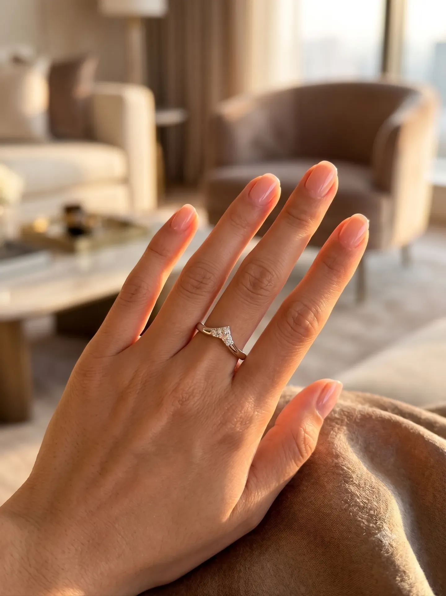 925 Sterling Silver Elegant V-Shape Wishbone Ring with Sparkling CZ Accents R 2.22