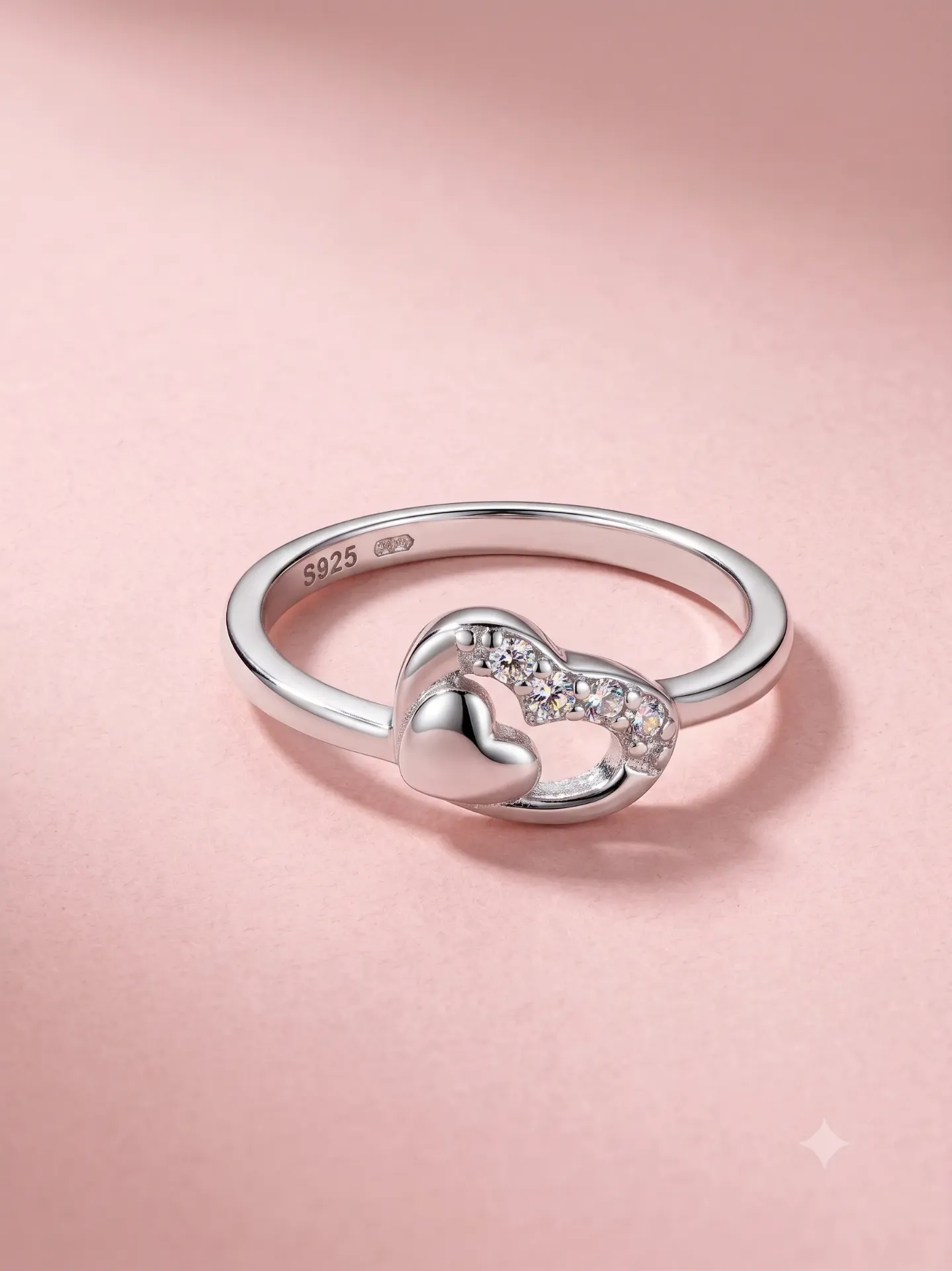 925 Sterling Silver Intertwined Interlocked Heart Ring with American Diamonds R 1.86