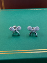 925 Pure Silver Dainty Ribbon Bow Stud Earrings with American Diamonds (Pair) E 1.46