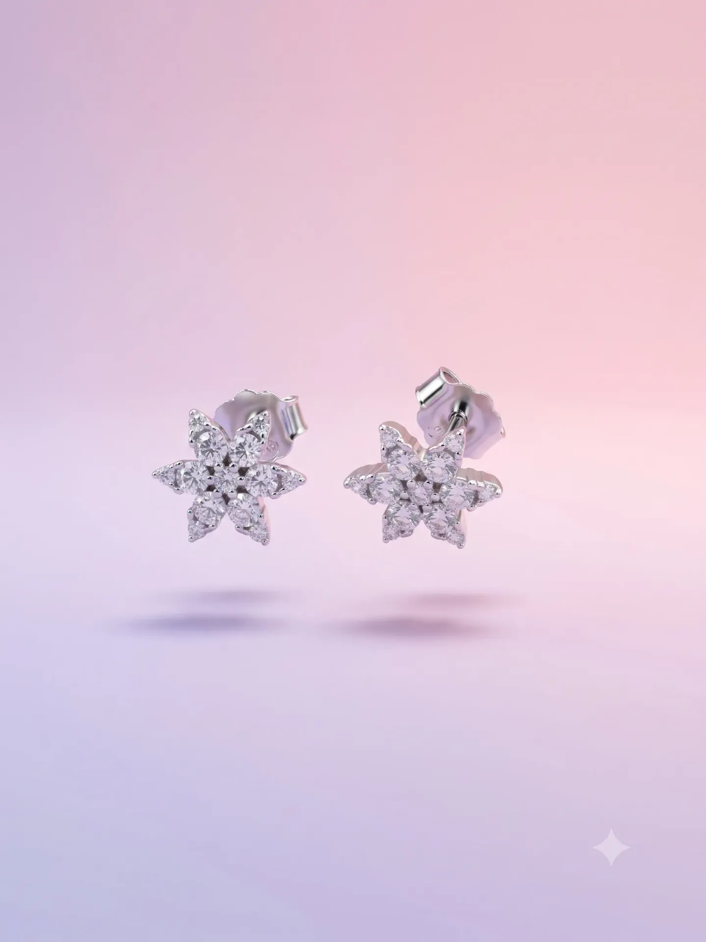 925 Pure Silver Sparkling Six-Pointed Star Stud Earrings with American Diamonds (Pair) E 1.09
