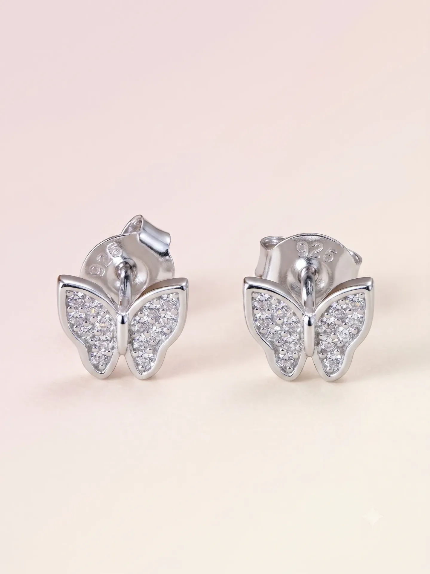 925 Pure Silver Shimmering Pavé Butterfly Stud Earrings with American Diamonds (Pair) E 1.09