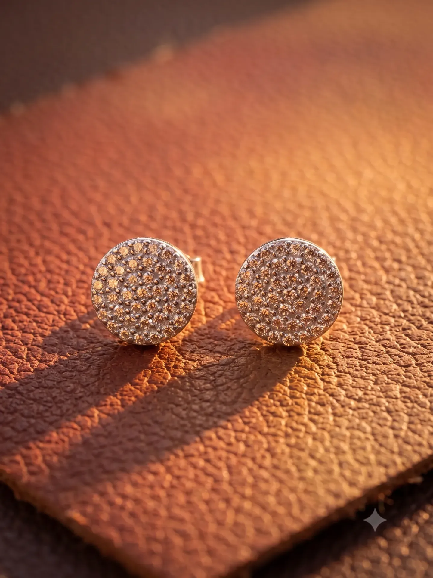 925 Pure Silver Full Pavé Round Disc Stud Earrings with American Diamonds (Pair) E 1.47