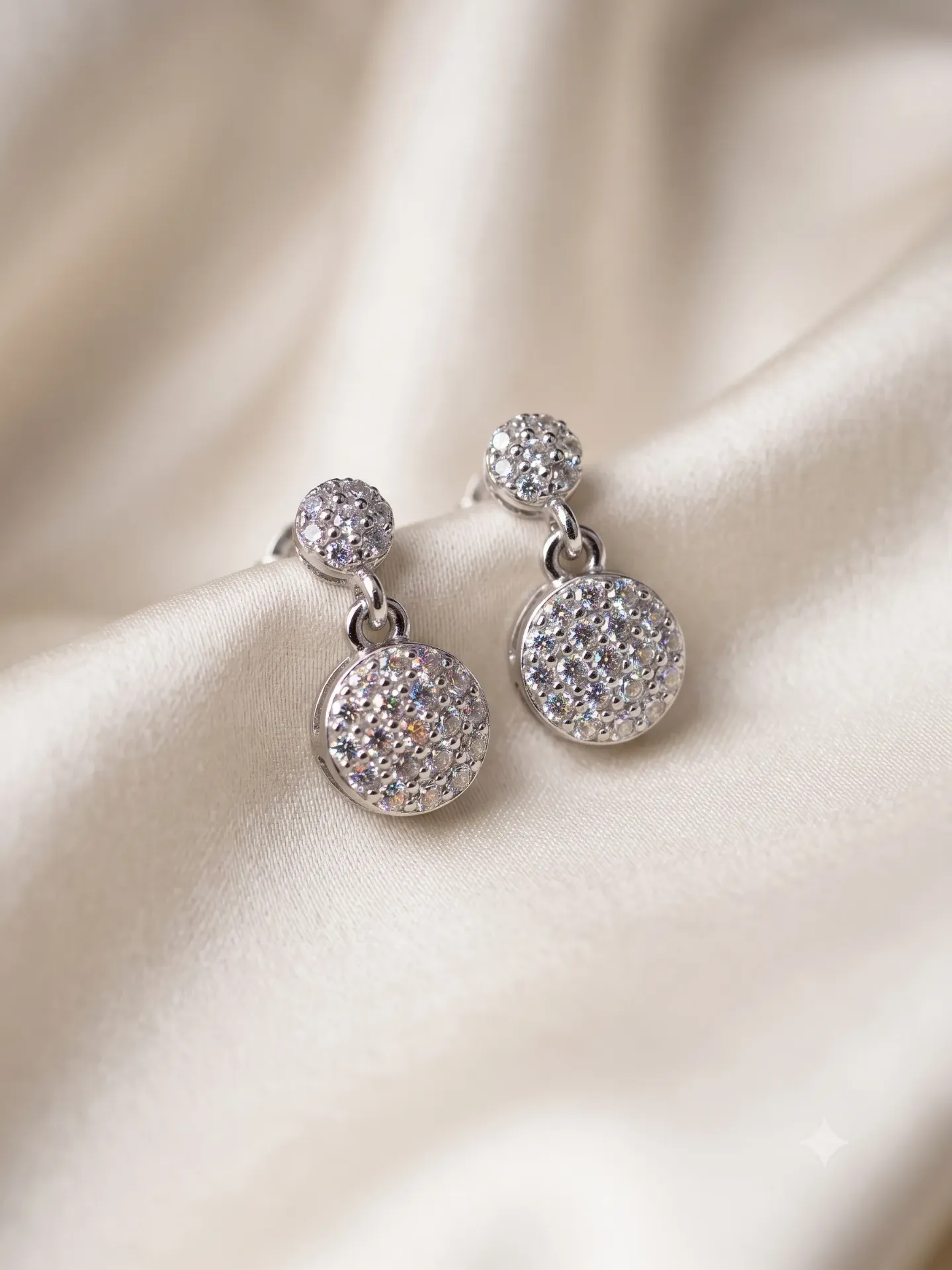 925 Pure Silver Dual Round Disc Drop Earrings with American Diamonds (Pair) E1.48