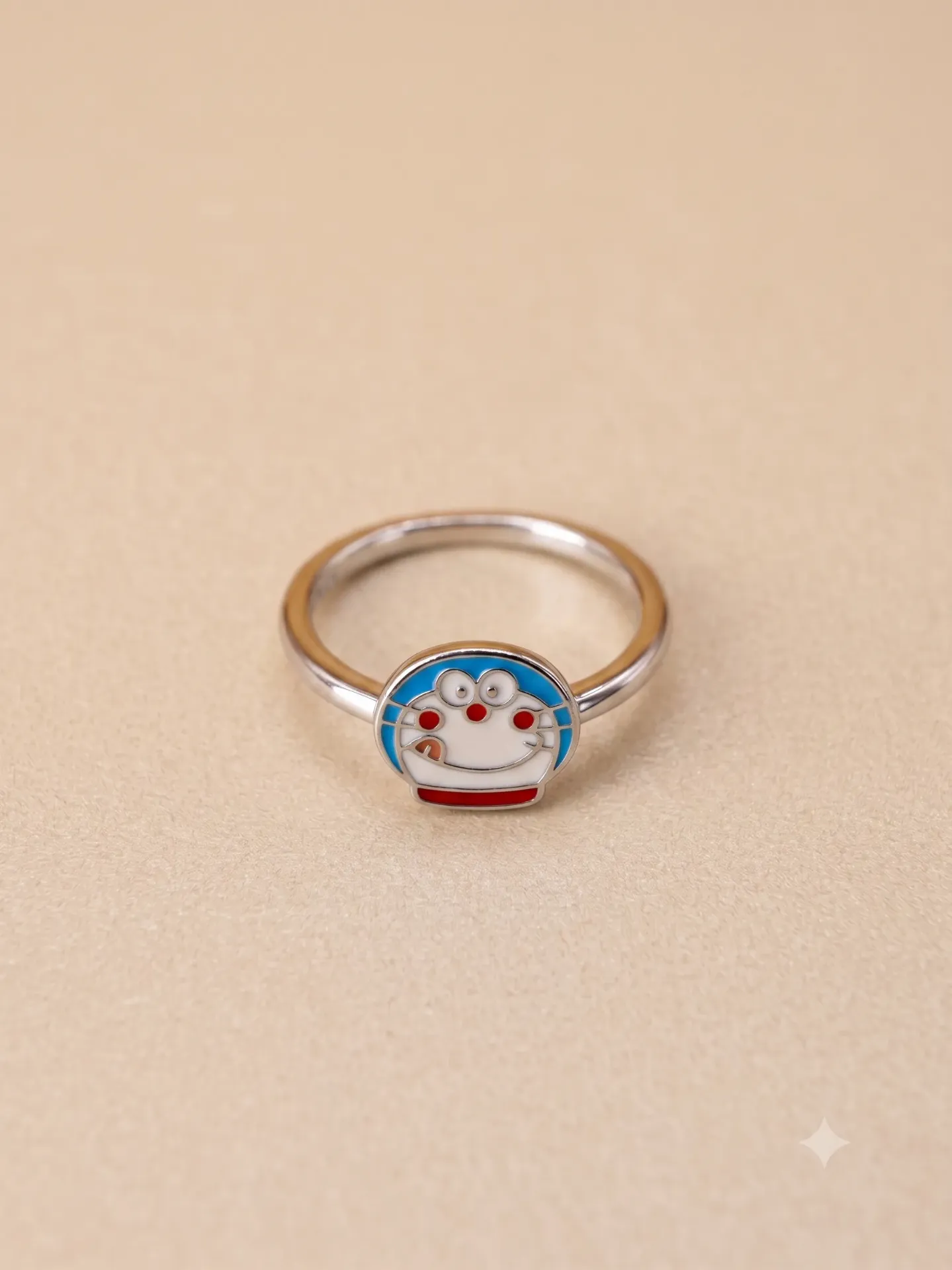925 Sterling Silver Blue Enamel Cartoon Cat Kids Ring (Single Piece) Br 1.45