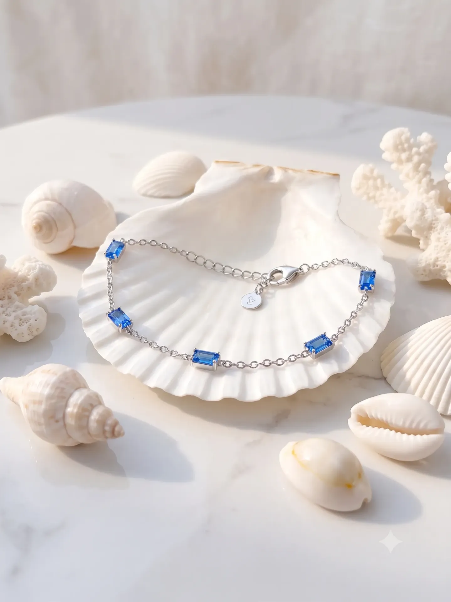 92.5% Pure Silver Blue Sapphire Colour Baguette Chain Bracelet (Single Piece) B 2.3