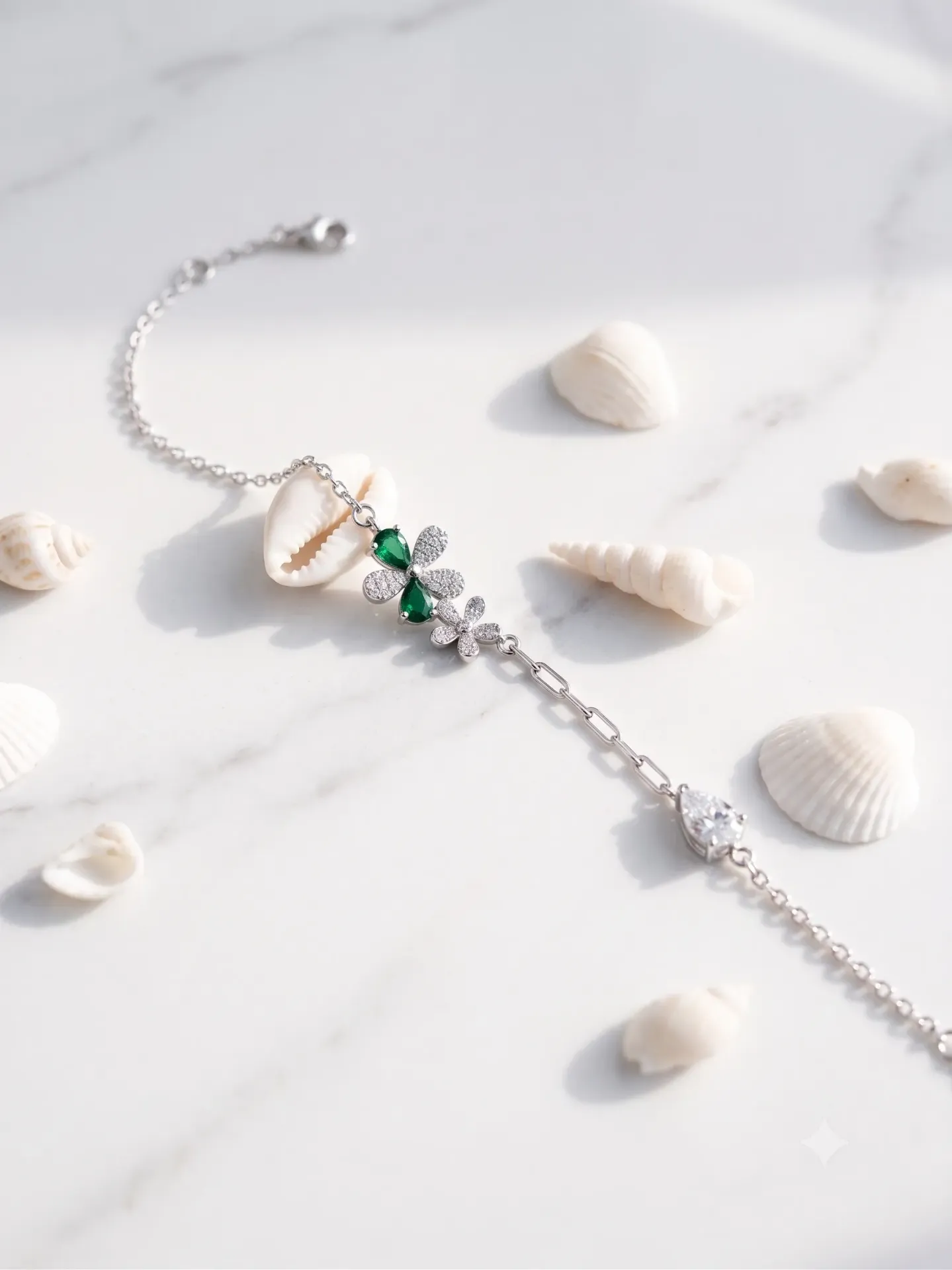 92.5% Pure Silver Emerald Colour & AD Butterfly Chain Bracelet (Single Piece) B 2.1