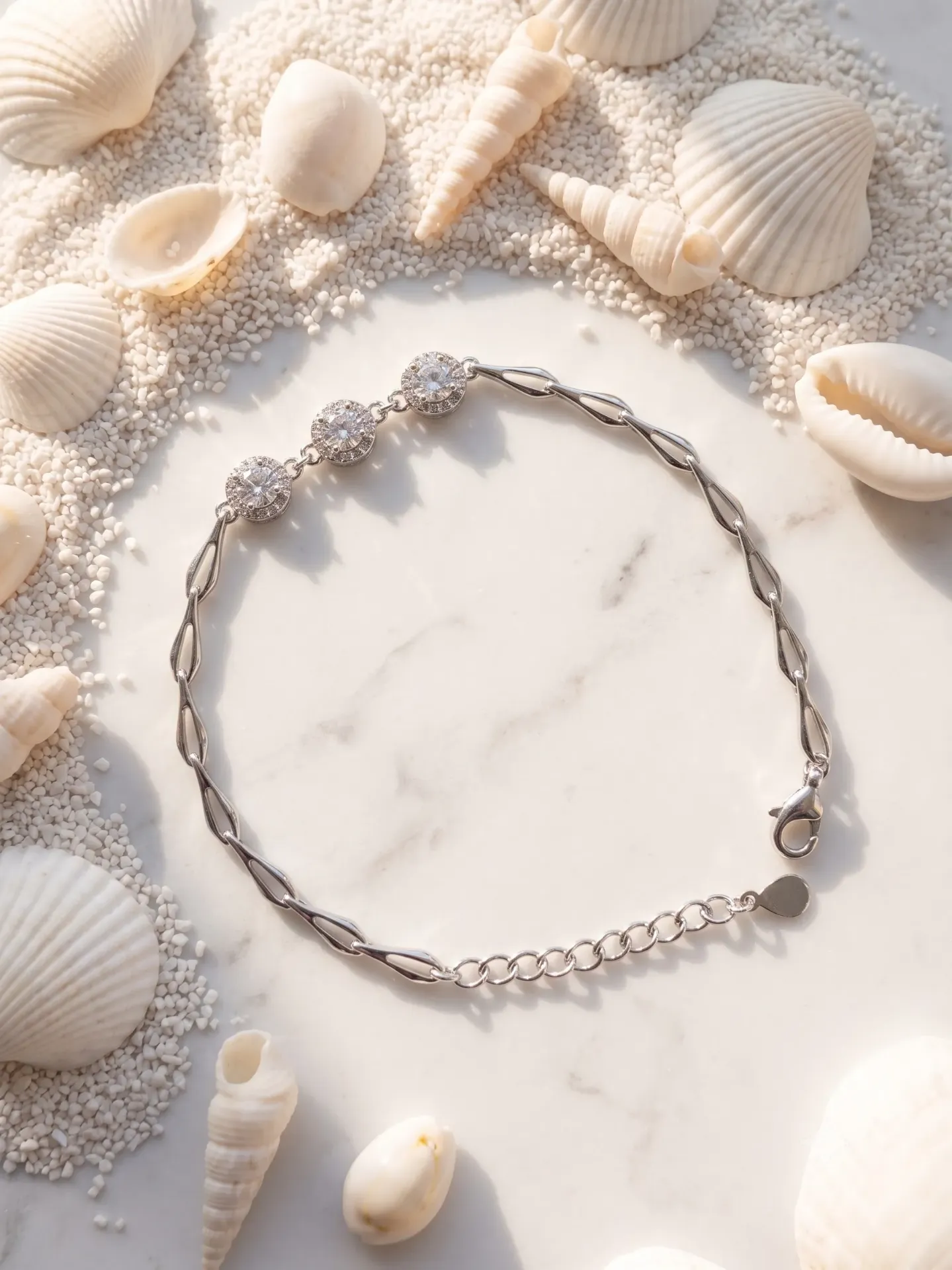 92.5% Pure Silver Triple Roman Dial AD Chain Bracelet (Single Piece) B 5