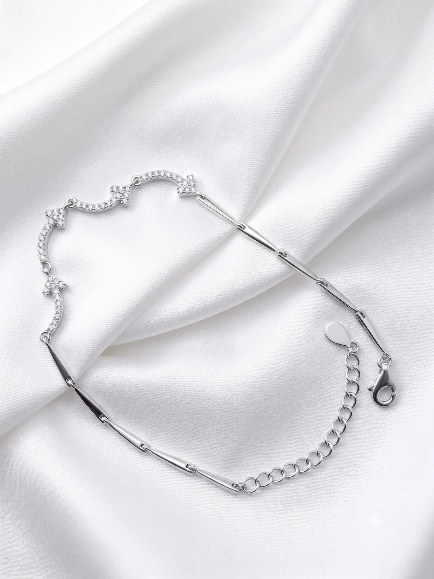 92.5% Pure Silver American Diamond Curved Arrow Chain Bracelet (Single Piece) B 4