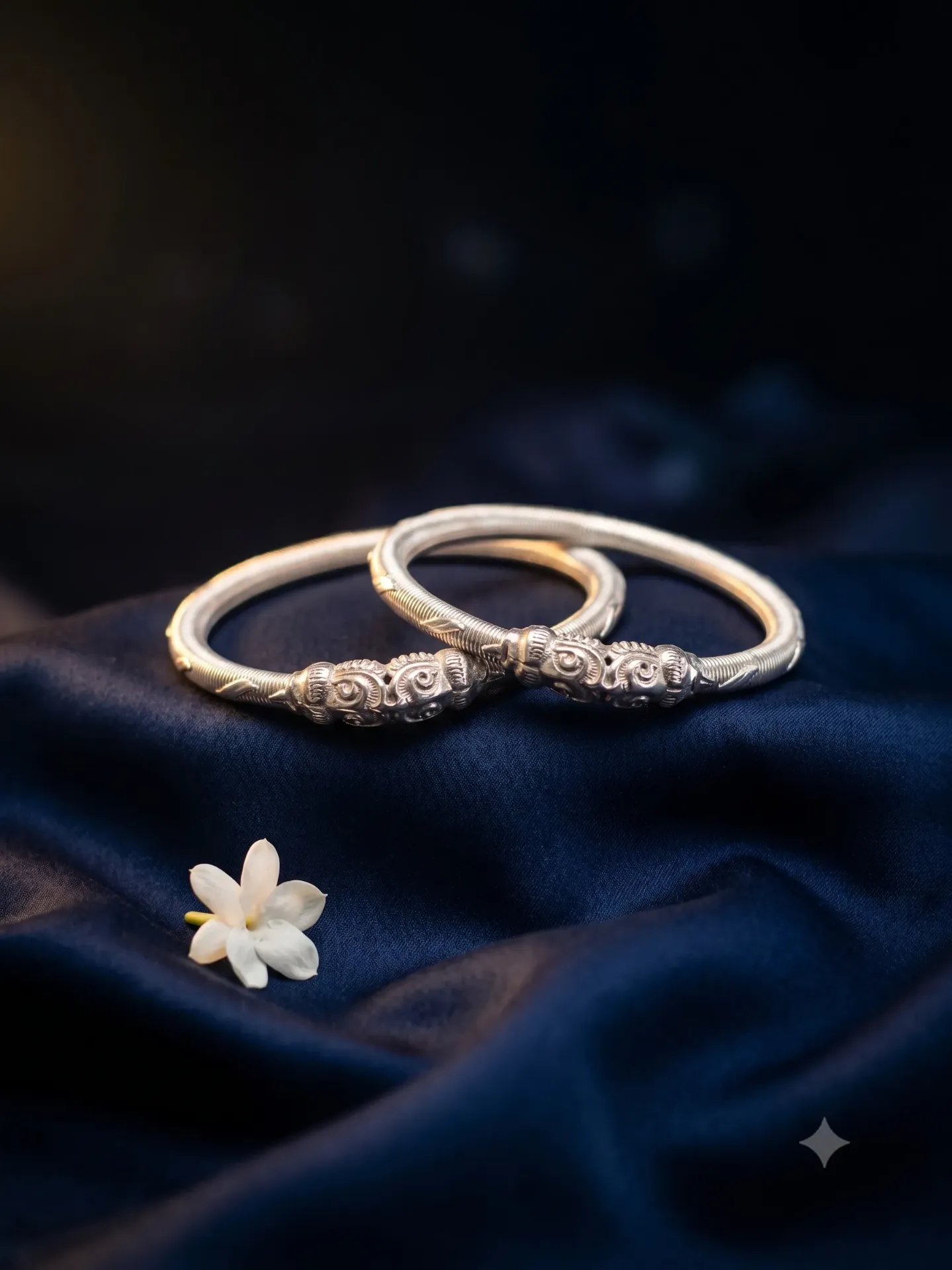 92.5% Pure Silver Textured Antique Twin-Head Kada (Set of 2) Kada baby 11.33