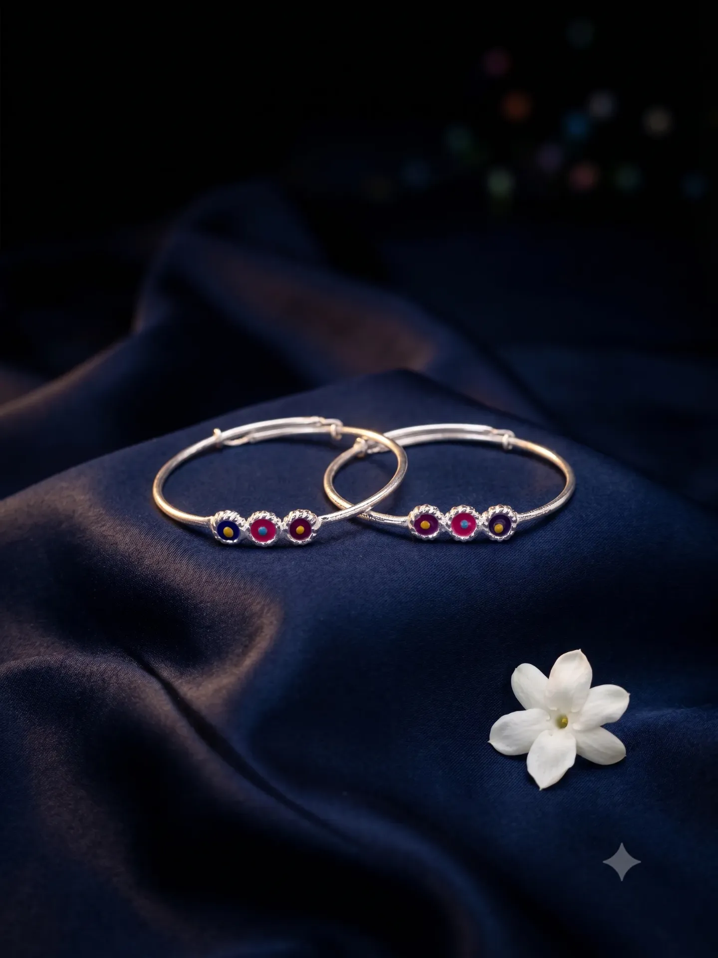 92.5% Pure Silver Traditional Three-Stone Meenakari Baby Kada (Set of 2)2.40