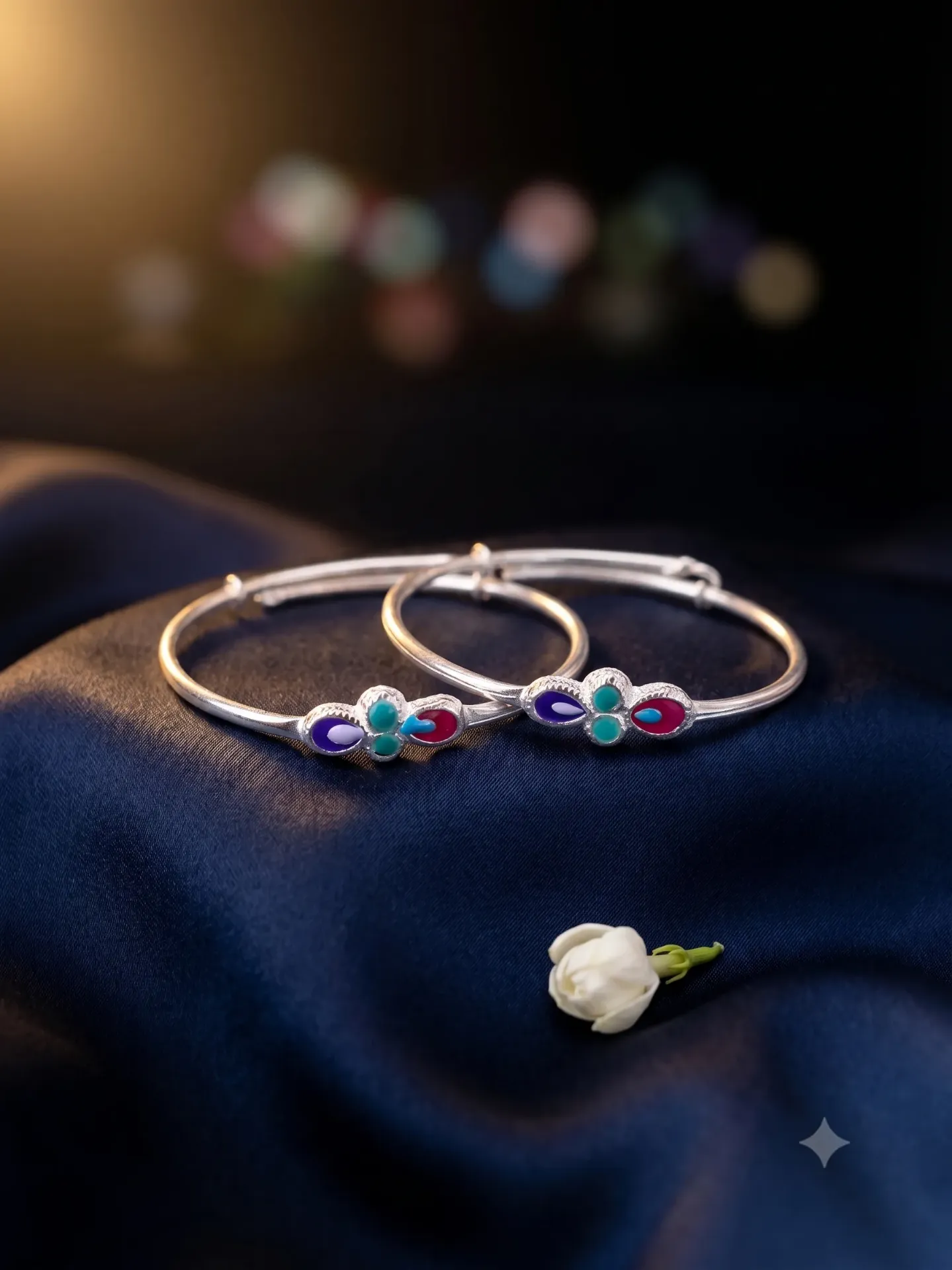 Pure Silver Traditional Meenakari Floral Baby Kada (Set of 2)2.33