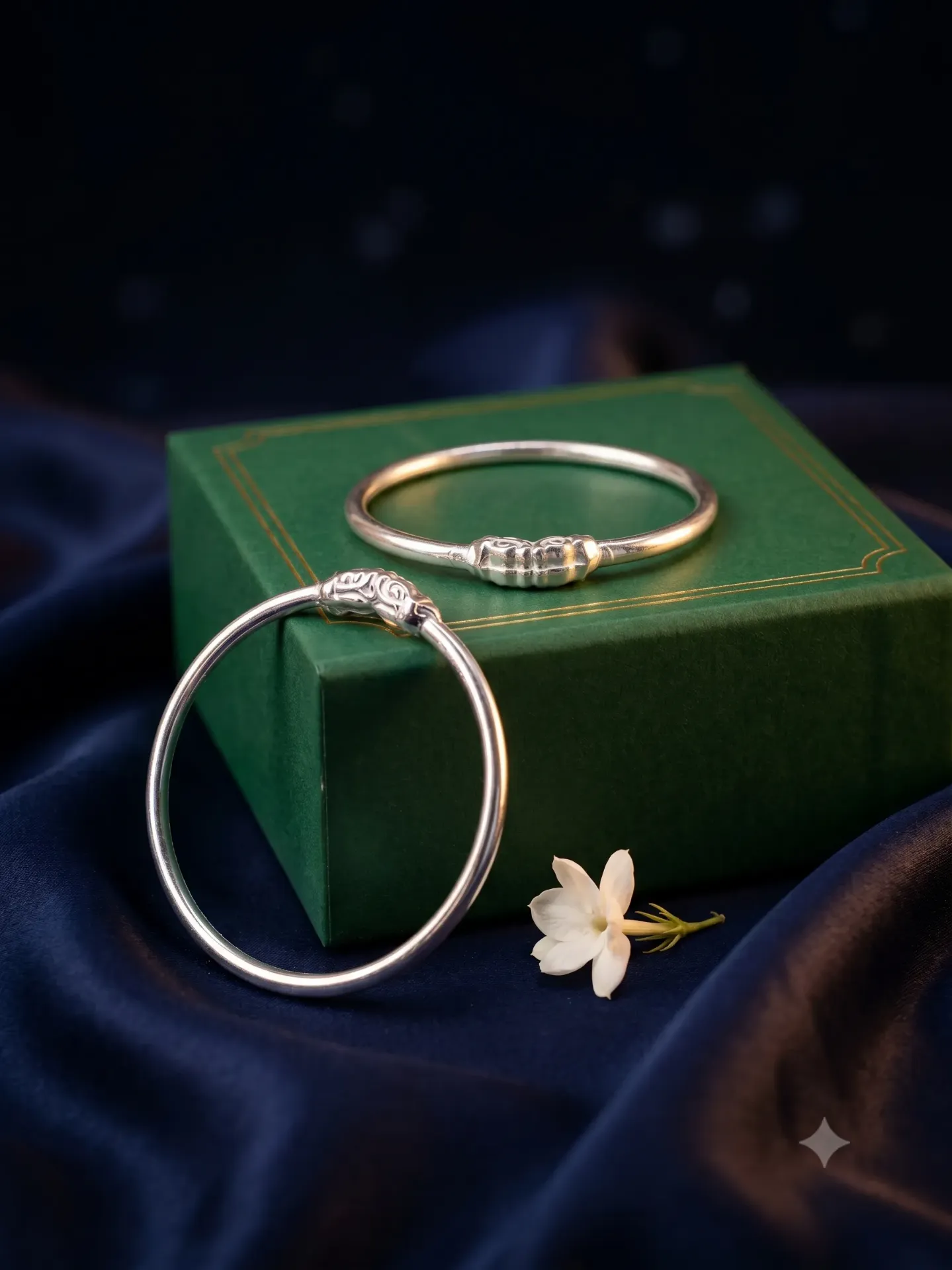 Sterling Silver Minimalist Smooth Bangle Kada Pair Set4.38