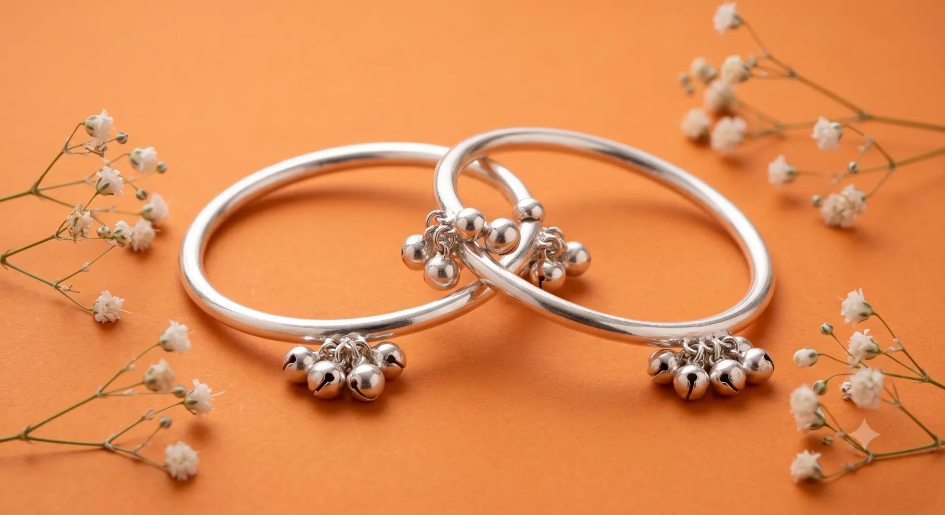 Sterling Silver Traditional Ghungroo Baby Bangle Kada Pair Set Baby anklet 19.75