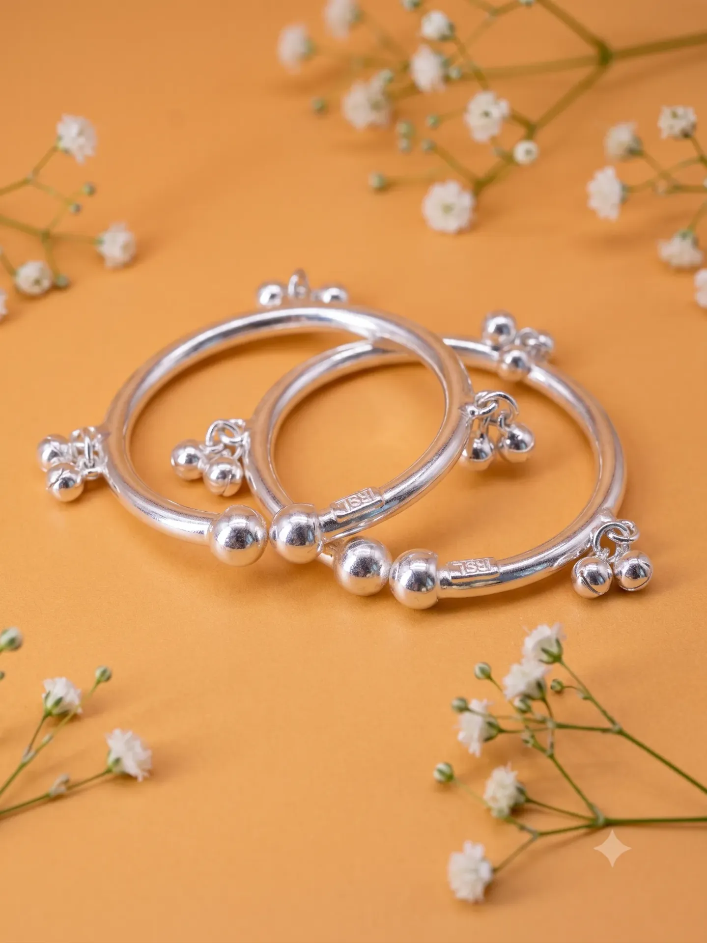 Sterling Silver Traditional Ghungroo Baby Bangle Kada Pair Set Babyanklet 20.39