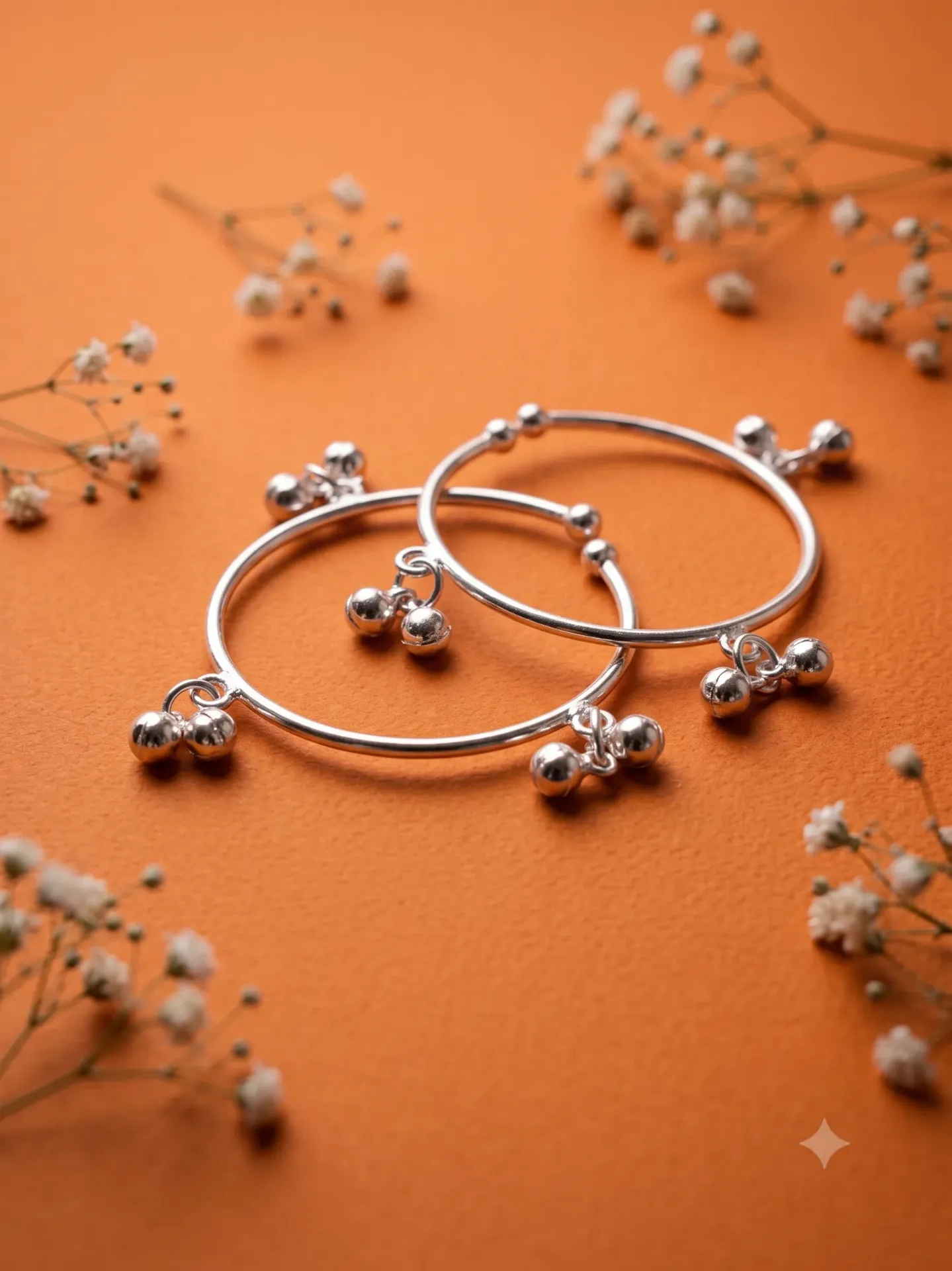 Sterling Silver Traditional Ghungroo Baby Bangle Kada Pair Set Baby anklet 8.59