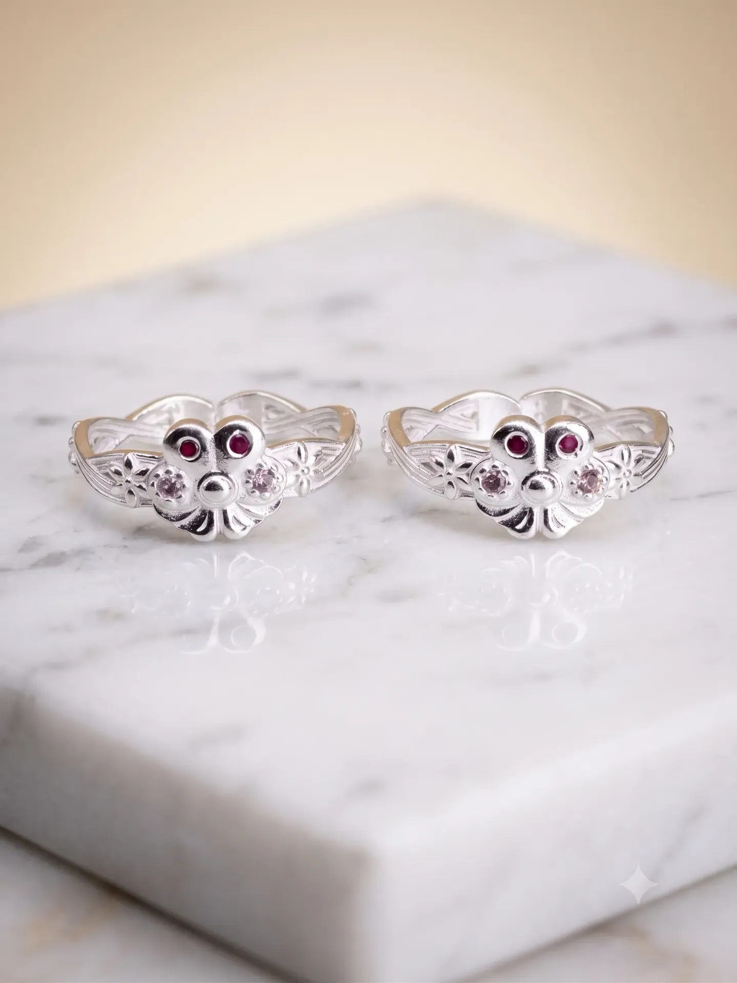 Sterling Silver Floral Stone-Studded Toe Ring Bichiya Pair Set 3.76 17133a1