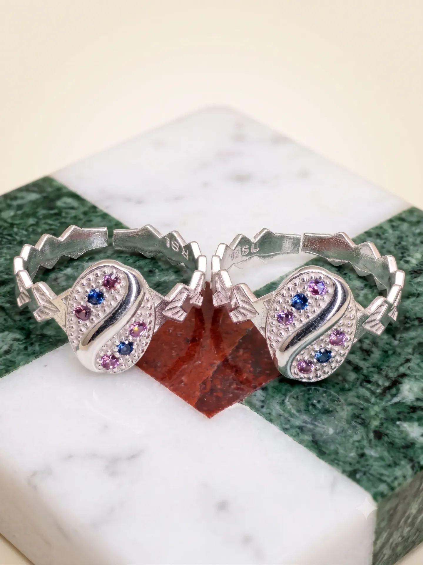 Sterling Silver Oval Stone-Studded Toe Ring Bichiya Pair Set 17133/3 toe 3.96