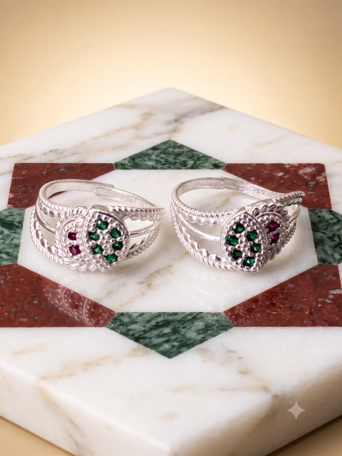 Sterling Silver Multi-Stone Studded Toe Ring Bichiya Pair Set 17133/10 toe 3.29