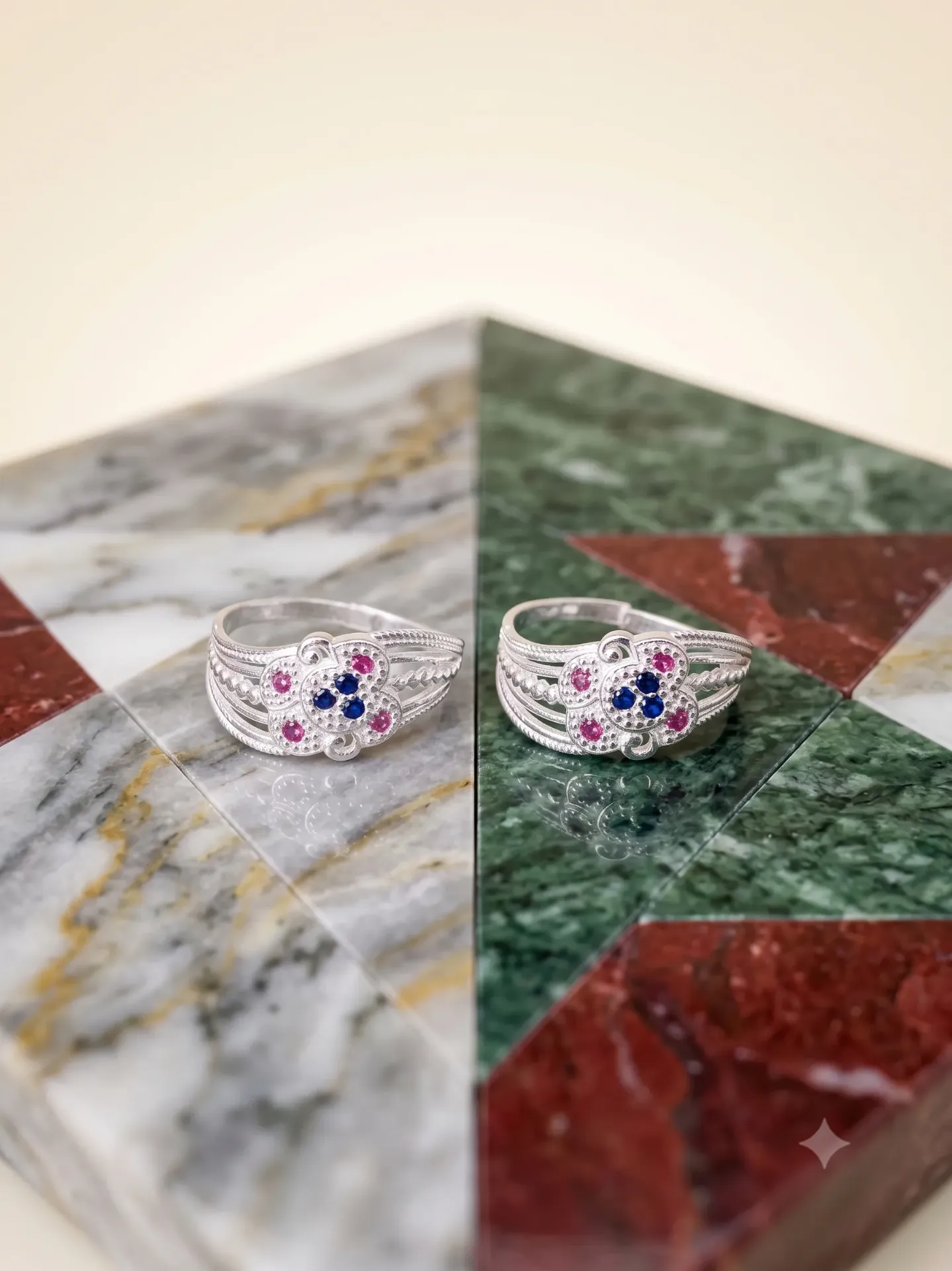 Sterling Silver Blue Stone Floral Adjustable Toe Ring (Bichiya) Pair 17133/12 toe 3.67