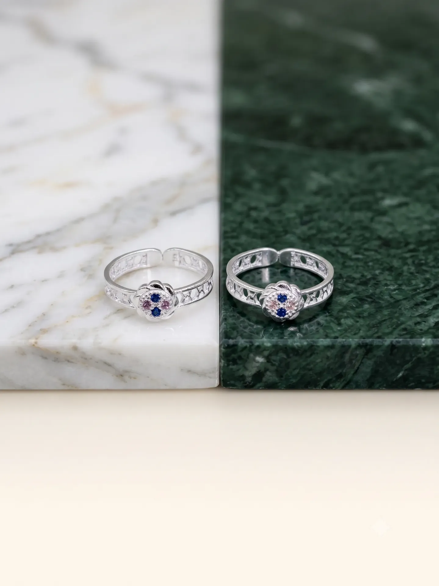 Sterling Silver Rhombus Blue Stone Adjustable Toe Ring (Bichiya) Pair 17133/16a toe 3.19