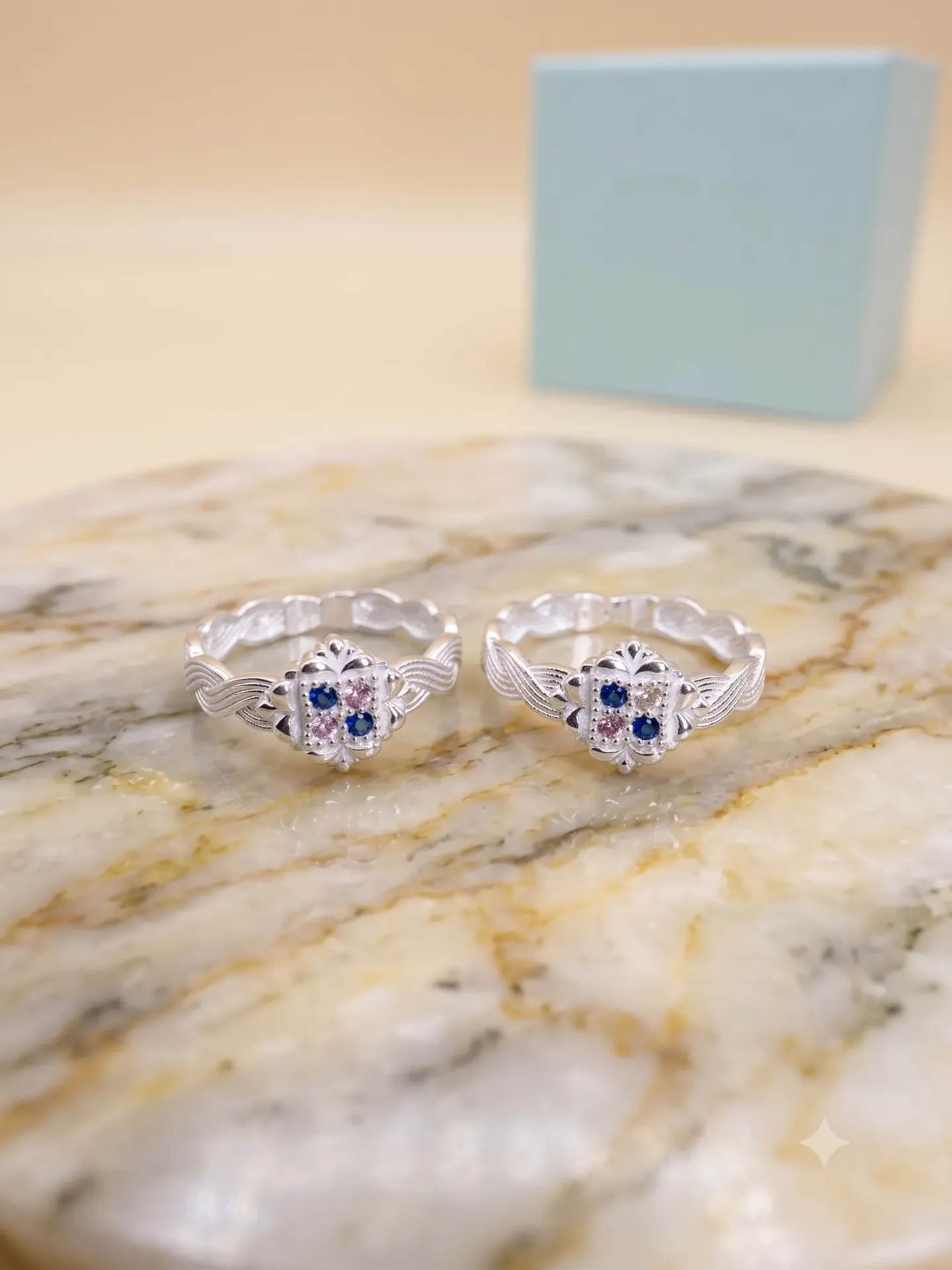 Silver Floral Blue Stone Adjustable Toe Ring (Bichiya) Pair 17133/21b toe 3.83