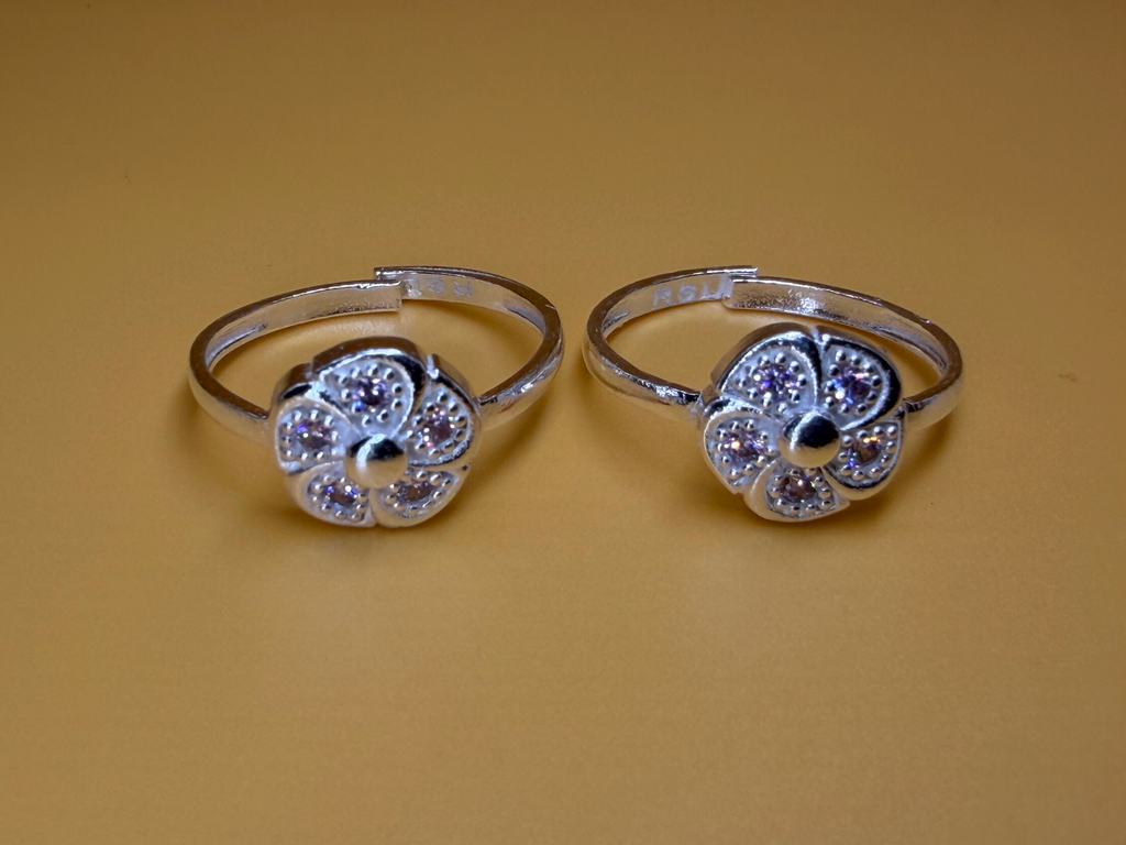 Sterling Silver Floral AD Studded Adjustable Toe Ring (Bichiya) Pair  17133 /23 toe 3.09