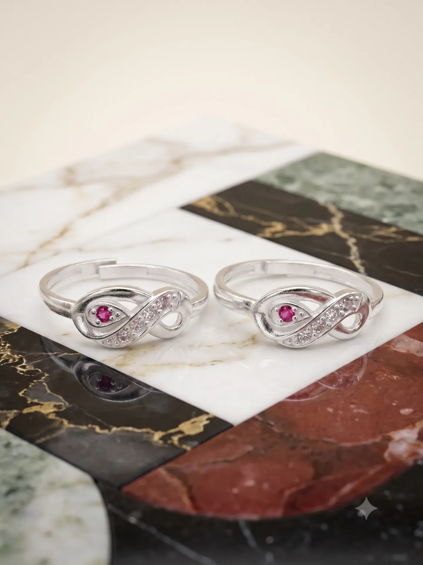Sterling Silver Paisley Pink Stone Adjustable Toe Ring (Bichiya) Pair 15594/3 toe 2.38