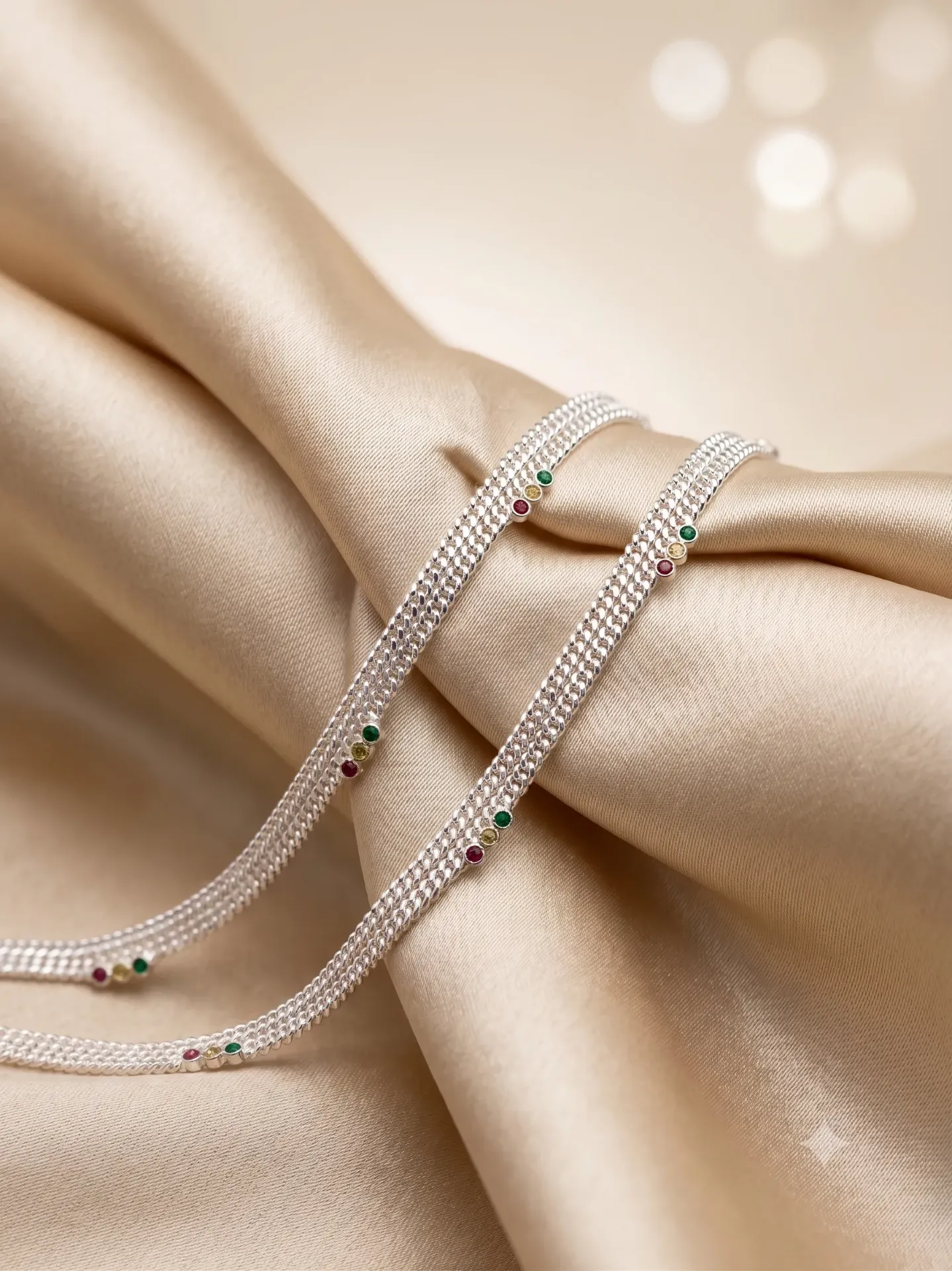 Sterling Silver Multi-Strand Meenakari Anklet (Payal) Pair Payal 34.2 s10.5