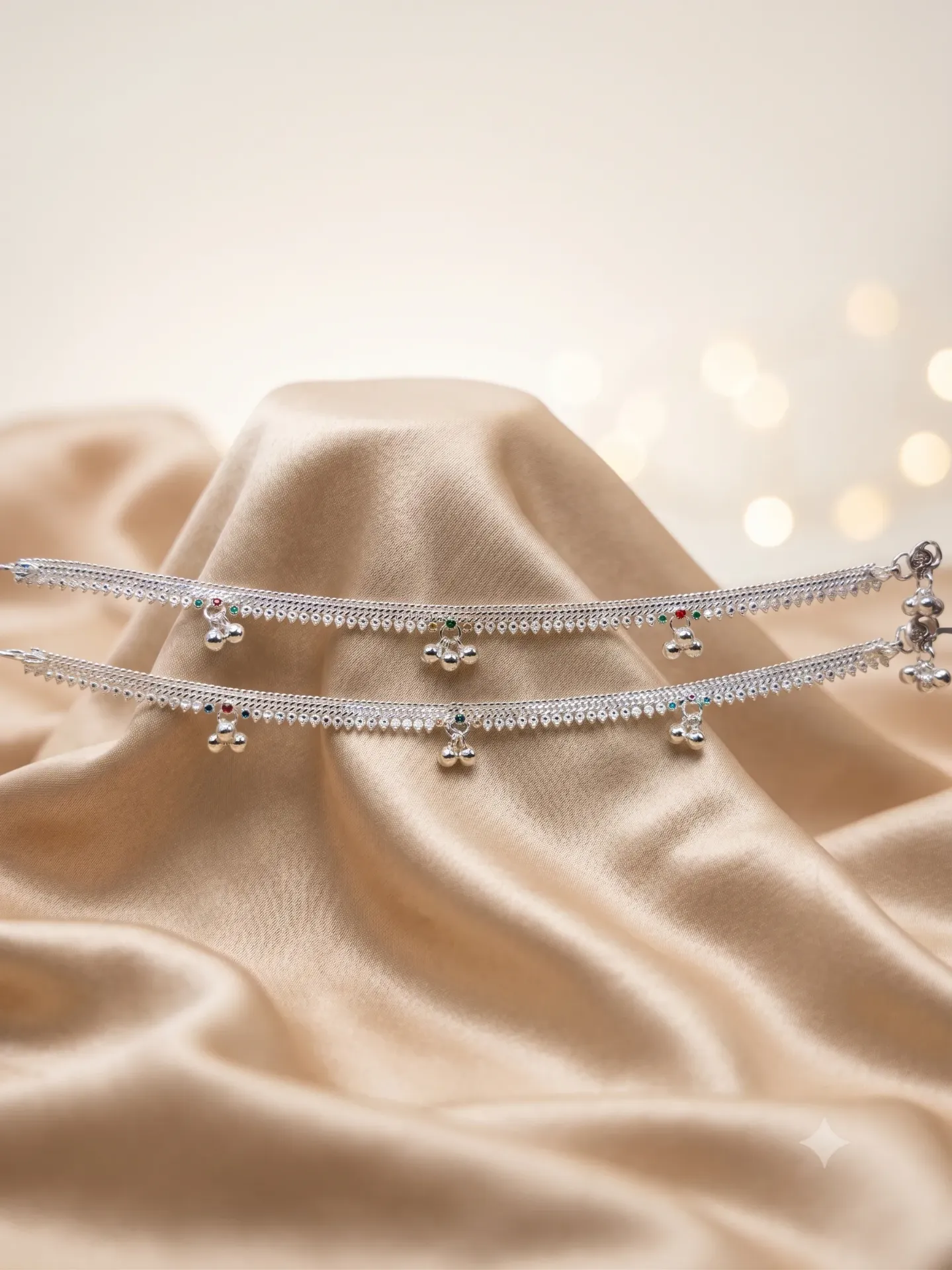 Sterling Silver Meenakari Ghungroo Anklet (Payal) Pair Payal 42.1 s10