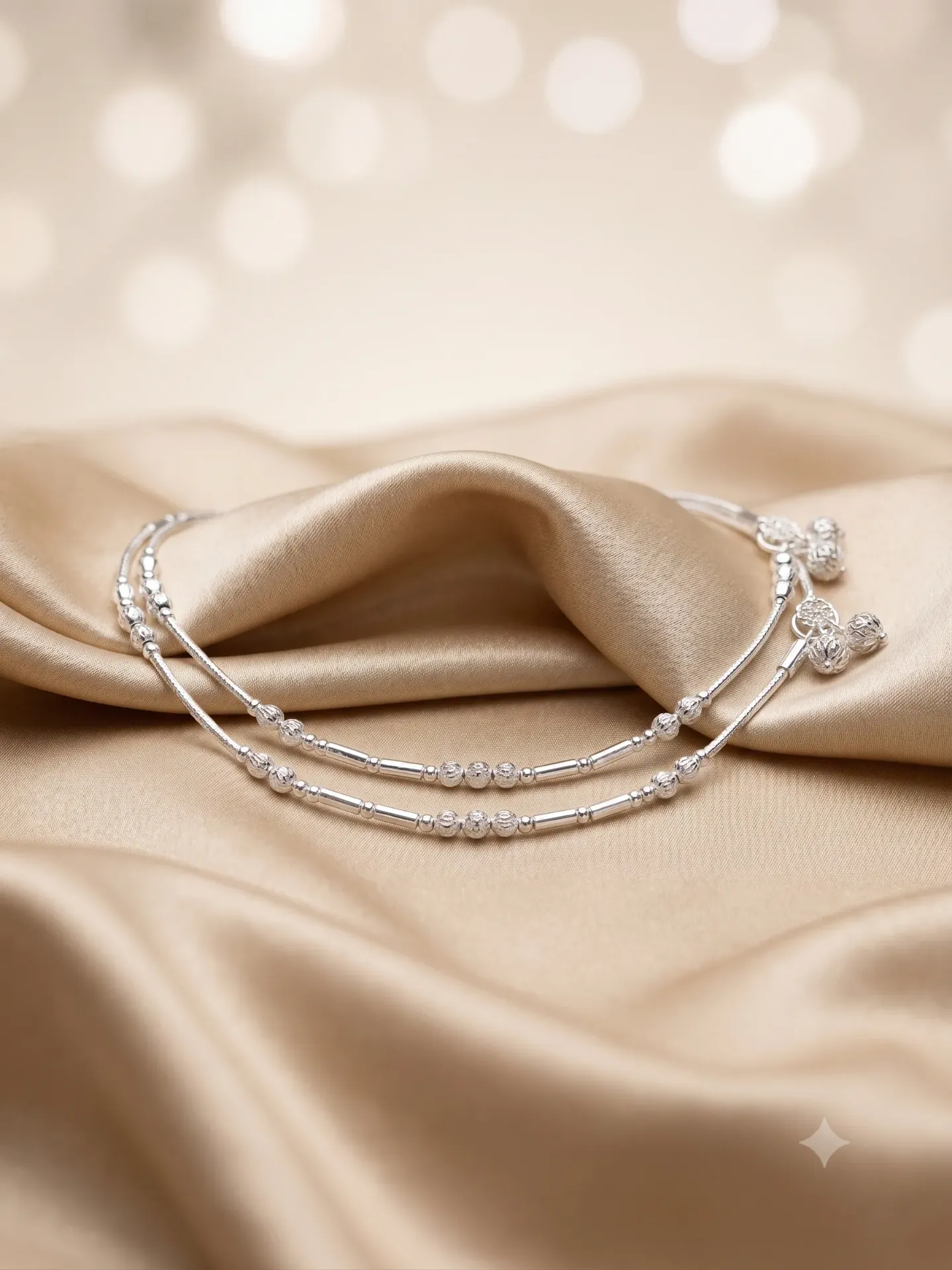 Sterling Silver Minimalist Station Bead Anklet (Payal) Pair Payal 20.7 s 10