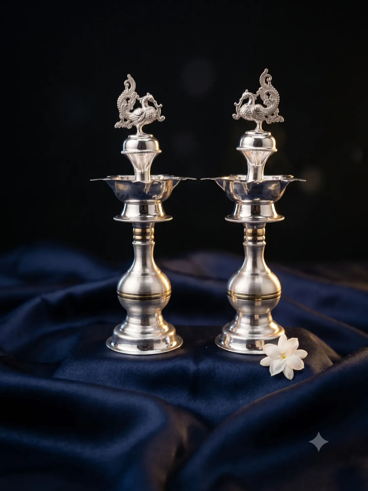 Pure Silver Traditional Peacock Stand Diya (Oil Lamp) Pair deepa 106.17