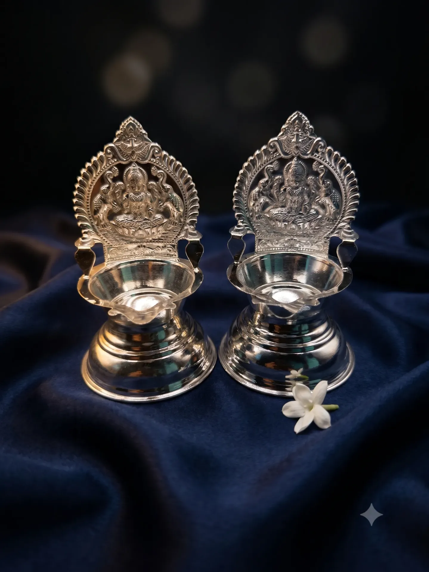 Pure Silver Gajalakshmi Design Pooja Diya Pair 41.98/43.27