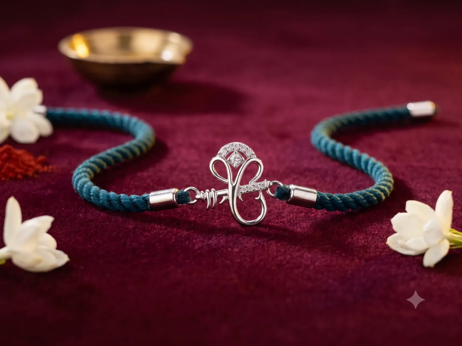Silver Finish Clear Zirconia Rakhi Bracelet with Stylized Ganesha Centerpiece b 1292