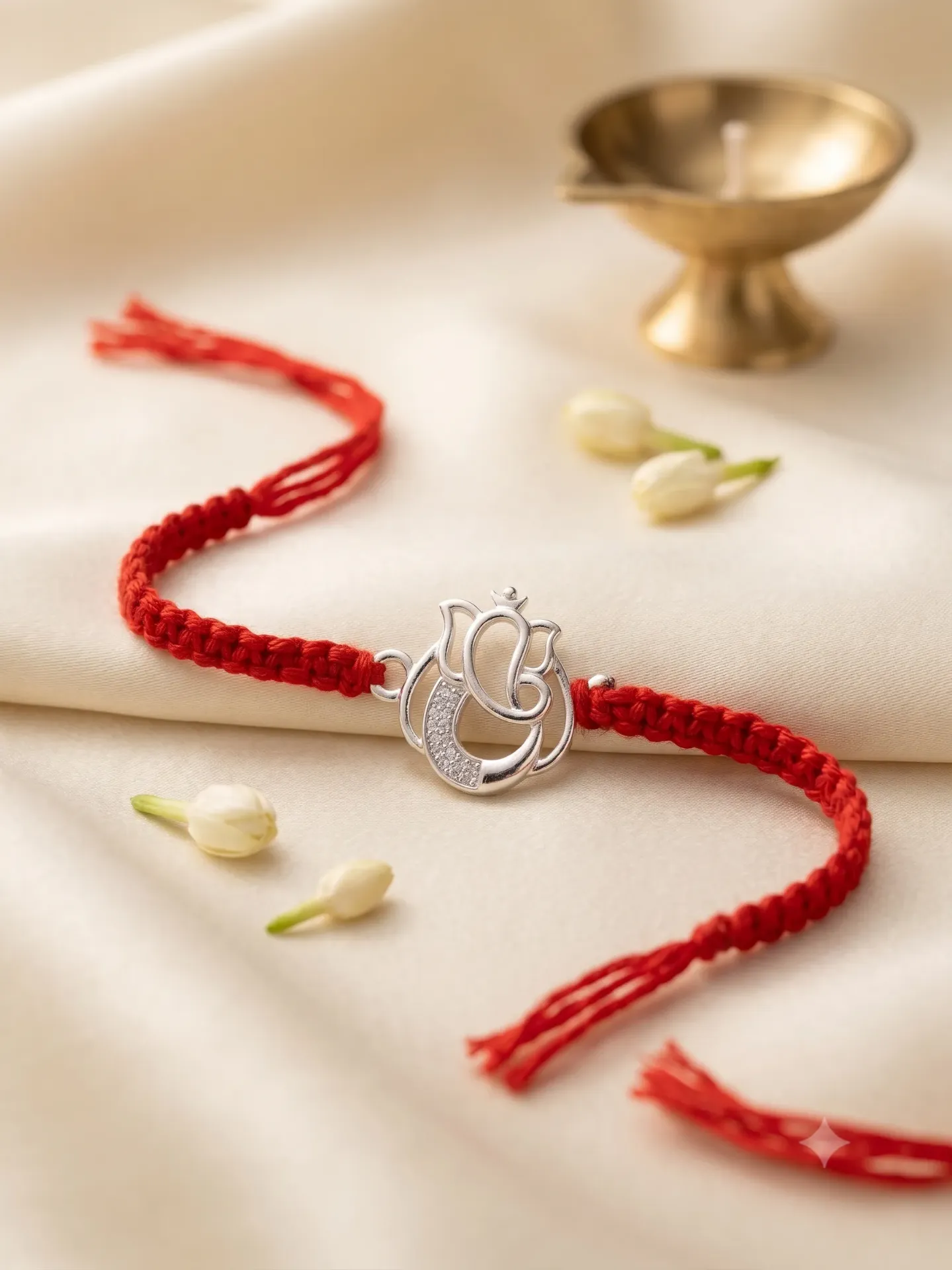 Silver Finish Clear Zirconia Rakhi Bracelet with Ganesha Centerpiece
