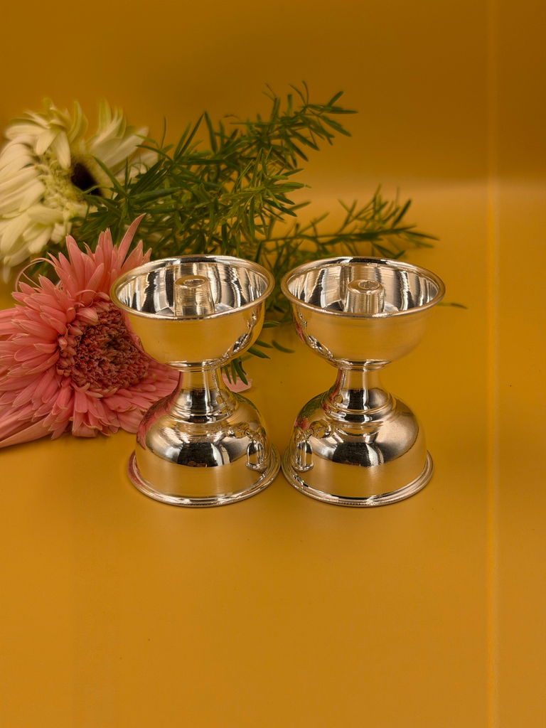 Hallmarked Pure Silver Classic Hourglass Niranjan Diya (Set of 2)44.09
