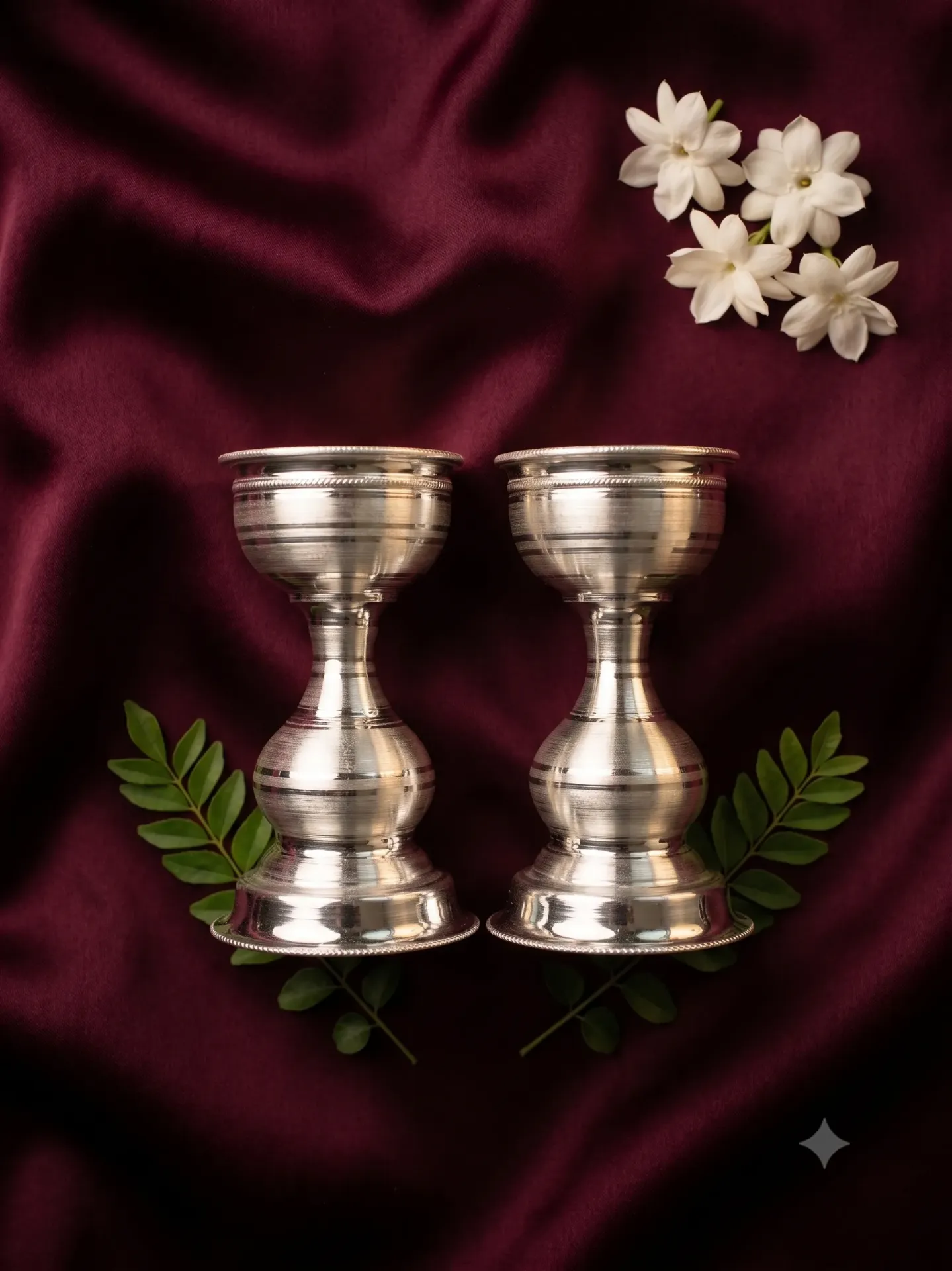 Hallmarked Pure Silver Tall Pillar Niranjan Diya (Set of 2) 47.43