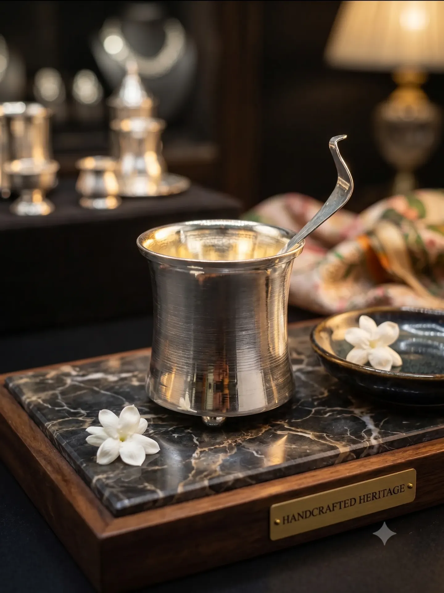 Hallmarked Pure Silver Plain Polished Panchamrit Cup with Spoon 53.14/14.39