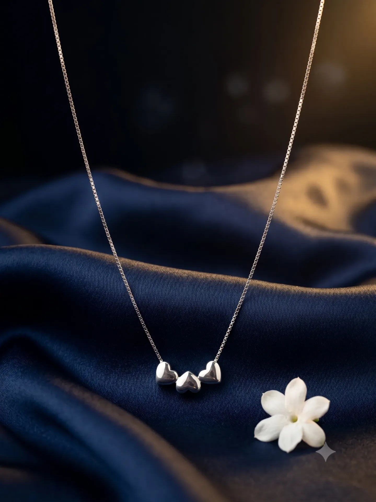 925 Sterling Silver Minimalist Triple Heart Pendant Necklace (With Box Chain) 3.68