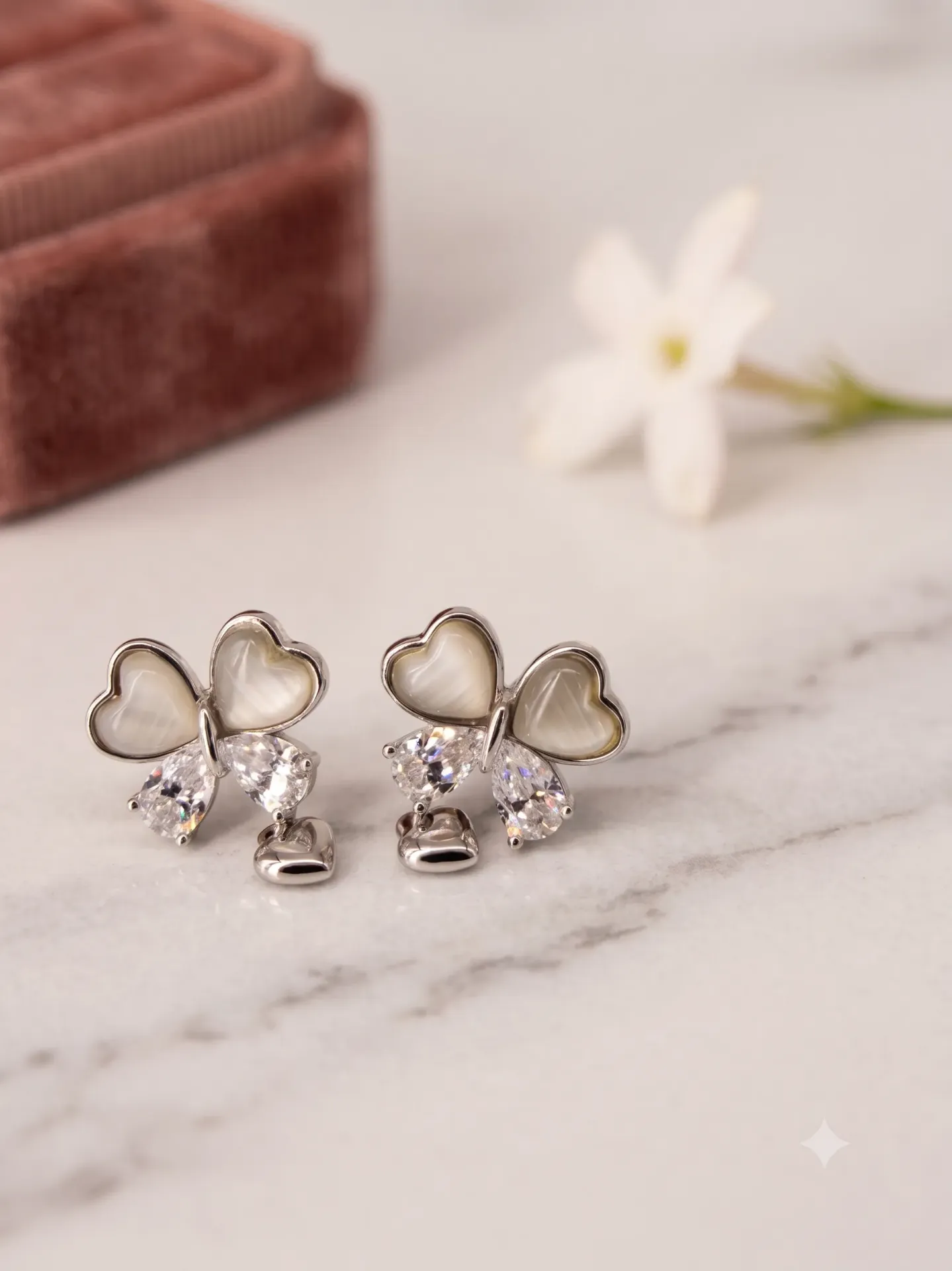 925 Sterling Silver Cat's Eye Butterfly Stud Earrings with Dangle Heart (Pair)4.04